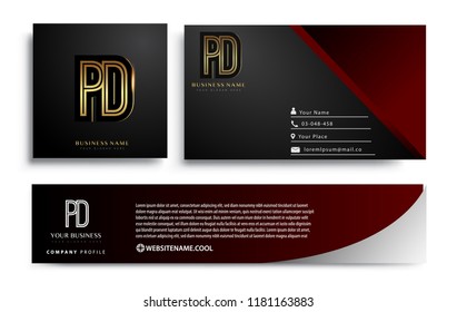 initial letter PD logotype company name colored gold elegant design. Vector sets for business identity on black background.