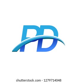 initial letter PD logotype company name colored blue and swoosh design. vector logo for business and company identity.