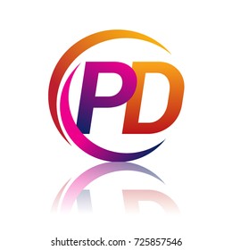 initial letter PD logotype company name orange and magenta color on circle and swoosh design. vector logo for business and company identity.