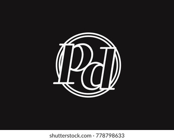 Initial letter pd lowercase outline inside the circle logo template white on black background