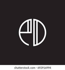 Initial letter PD, PO, minimalist line art monogram circle shape logo, white color on black background