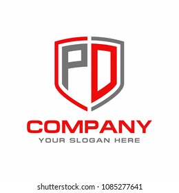 Initial letter PD, shield Logo Design Vector