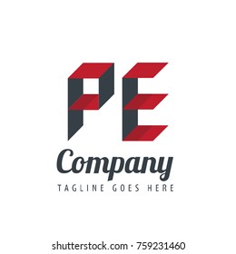 Initial Letter PE Logo With Ribbon Style