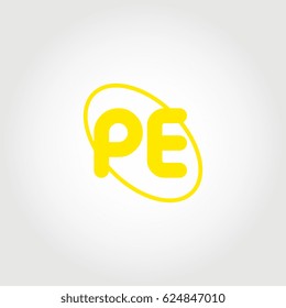 initial letter pe logo yellow on white background