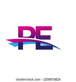 initial letter PE logotype company name colored blue and magenta swoosh design. vector logo for business and company