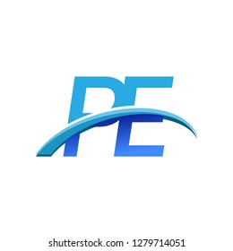 initial letter PE logotype company name colored blue and swoosh design. vector logo for business and company identity.