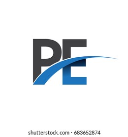 initial letter PE logotype company name colored blue and grey swoosh design. vector logo for business and company identity.
