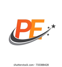 initial letter PE logotype company name colored orange and grey swoosh star design. vector logo for business and company identity.