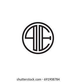Initial letter PE, minimalist line art monogram circle logo, black color