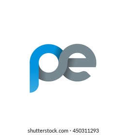 initial letter pe modern linked circle round lowercase logo blue gray