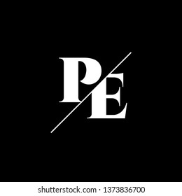 Initial Letter PE Monogram Sliced. Logo template isolated on black background