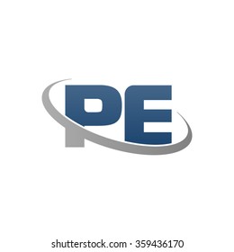 initial letter PE swoosh ring company logo blue gray