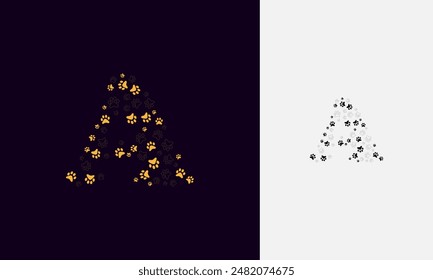 initial letter A Pet Care Logo , with seamless cat track Logo Design Vector Sign and Symbol Template