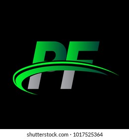 initial letter PF logotype company name colored green and black swoosh design. vector logo for business and company identity.
