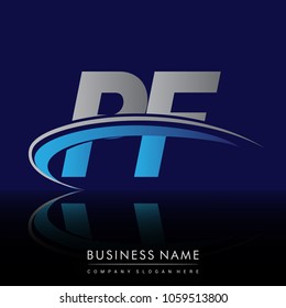 initial letter PF logotype company name colored blue and grey swoosh design. vector logo for business and company identity.