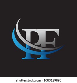 initial letter PF logotype company name colored blue and grey swoosh design. vector logo for business and company identity.