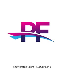 initial letter PF logotype company name colored blue and magenta swoosh design. vector logo for business and company