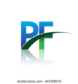 initial letter PF logotype company name colored blue and green swoosh design. vector logo for business and company identity.
