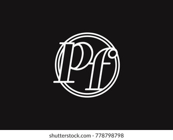 Initial letter pf lowercase outline inside the circle logo template white on black background