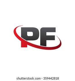 initial letter PF swoosh ring company logo red black