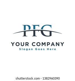 Initial letter PFG, overlapping movement swoosh horizon logo company design inspiration in blue and dark blue color vector