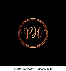 initial letter PH handwriting with circle element template. Creative beauty fashion or clothing. Initial logo of the couple's name in the style of a hand drawing for the concept of marriage - vector