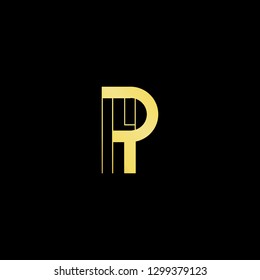 Initial letter PH HP minimal monogram art logo, gold color on black background.