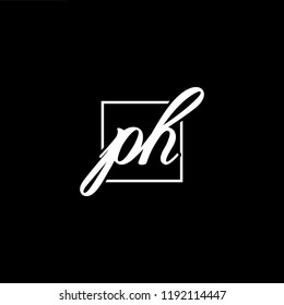 Initial letter PH HP minimalist art monogram shape logo, white color on black background