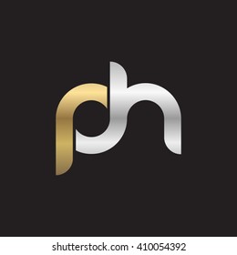 initial letter ph linked round lowercase logo gold silver black background