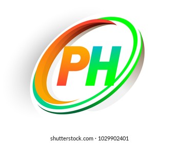 initial letter PH logotype company name colored orange and green circle and swoosh design, modern logo concept. vector logo for business and company identity.