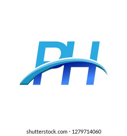 initial letter PH logotype company name colored blue and swoosh design. vector logo for business and company identity.