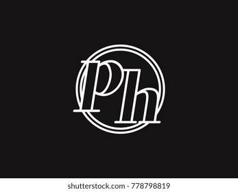 Initial letter ph lowercase outline inside the circle logo template white on black background