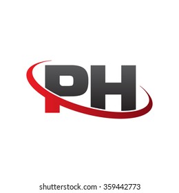 initial letter PH swoosh ring company logo red black