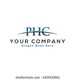 Initial letter PHC, overlapping movement swoosh horizon logo company design inspiration in blue and gray color vector