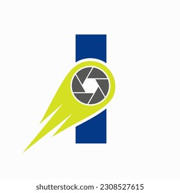 Concepto de lente de cámara con logotipo de fotografía con carta inicial I. Plantilla de símbolo de fotografía