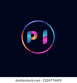 Initial letter PI curve rounded logo, gradient vibrant colorful glossy 