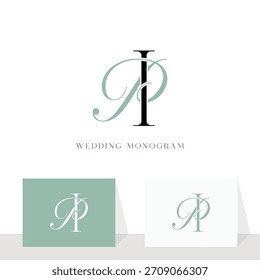 Ilustración vectorial inicial del diseño del logotipo del IP de la letra PI para la pareja, la boda, y el negocio