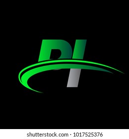 initial letter PI logotype company name colored green and black swoosh design. vector logo for business and company identity.
