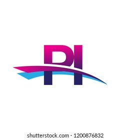 initial letter PI logotype company name colored blue and magenta swoosh design. vector logo for business and company