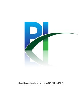 initial letter PI logotype company name colored blue and green swoosh design. vector logo for business and company identity.
