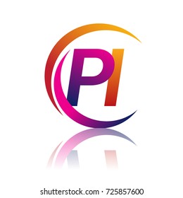 initial letter PI logotype company name orange and magenta color on circle and swoosh design. vector logo for business and company identity.