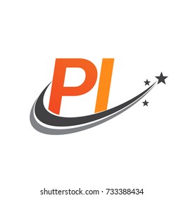 initial letter PI logotype company name colored orange and grey swoosh star design. vector logo for business and company identity.