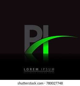 initial letter PI logotype company name colored green and black swoosh design. vector logo for business and company identity.
