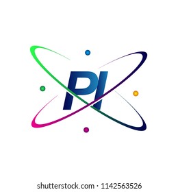 initial letter PI logotype science icon colored blue, red, green and yellow swoosh design. vector logo for business and company identity.
