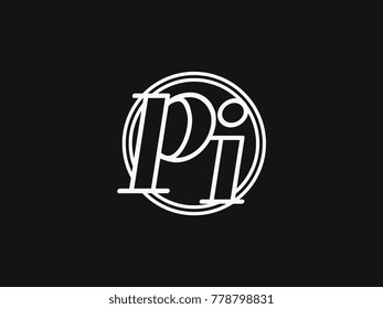 Initial letter pi lowercase outline inside the circle logo template white on black background
