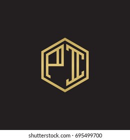 Initial letter PI, minimalist line art hexagon logo, gold color on black background