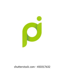 initial letter pi modern linked circle round lowercase logo green