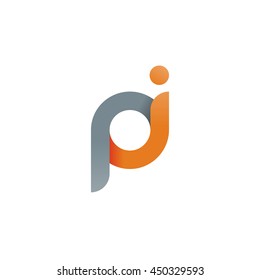 initial letter pi modern linked circle round lowercase logo orange gray