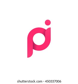 initial letter pi modern linked circle round lowercase logo pink