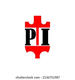 Letra inicial IP protector rojo de la corona simple logo. Mínimo y único.